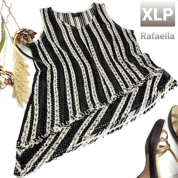 🔴Rafaella Blk Stripe Open Weave Asymmetric Top XLP - Picture 1 of 11